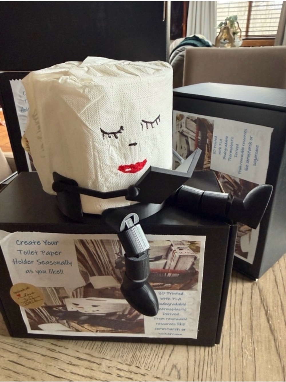 Toilet paper holder style it seasonably, with the holidays or your own creations
